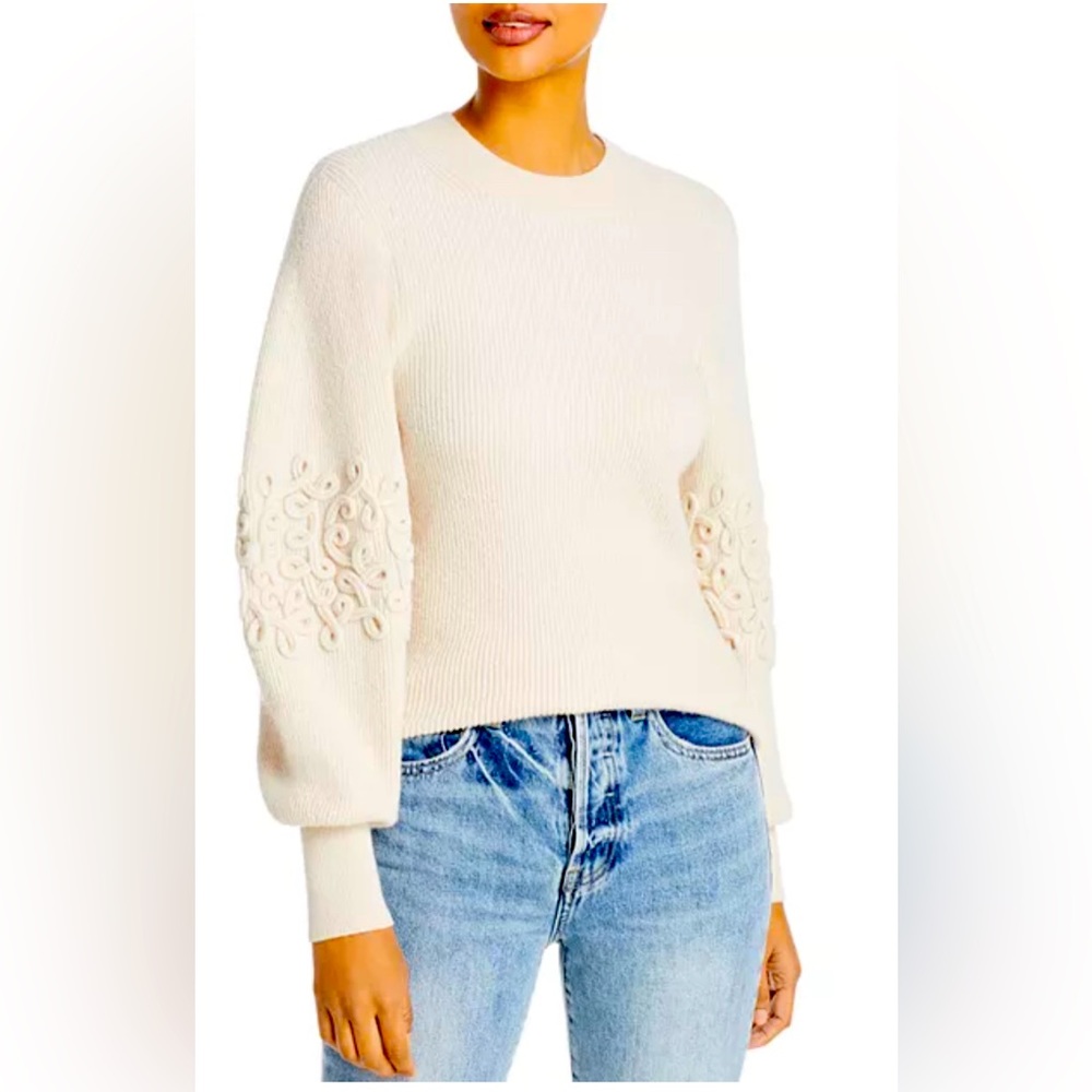 NEW REBECCA TAYLOR Womens Beige Soutache Details Balloon Sleeve Sweater XL
